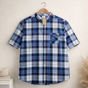 Levi's Plaid Button Shirt 4XLT Blue Short Sleeve Pocket NWT Casual
